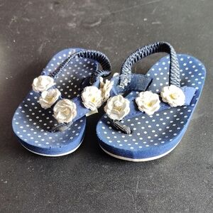 Koala Kids Navy and White Polka Dot Sandals with Floral Accents